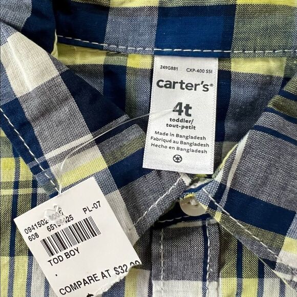 NWT! Carter's Blue Yellow Dinosaur Long Sleeve Button Down Shirt 4T - Picture 5 of 7